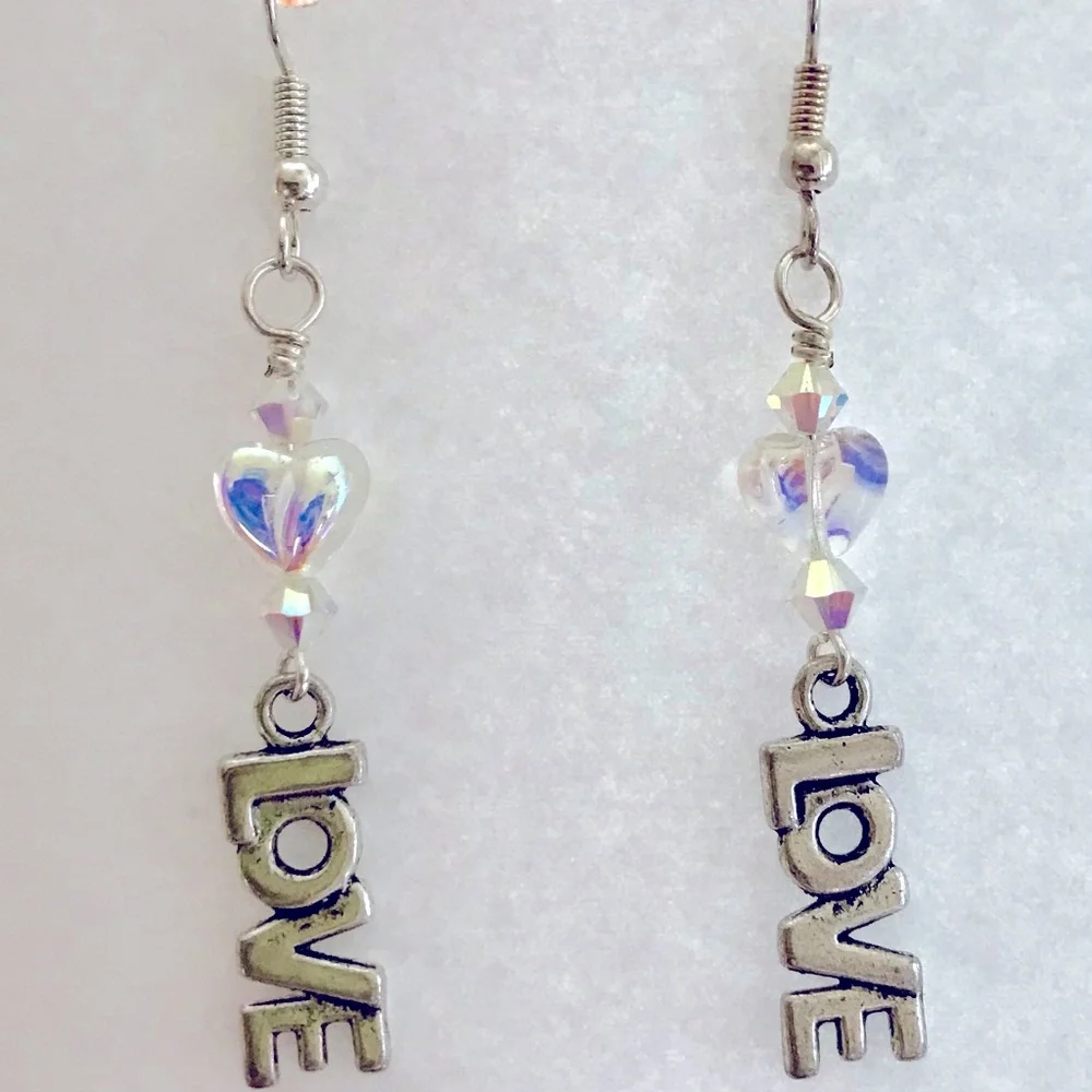 Swarovski Aurora Borealis Crystal Heart “LOVE” earrings. - Picture 1 of 1